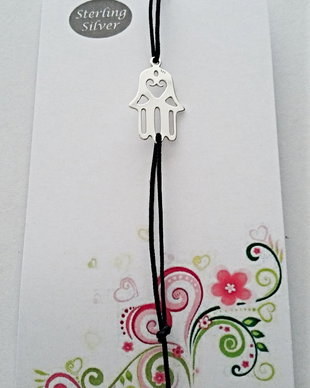 Bratara snur si charm argint 925 Hamsa