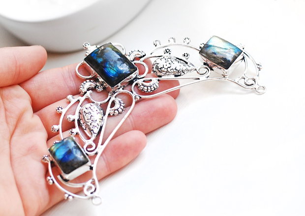 Baza colier din alama argintata si labradorite multi-flash