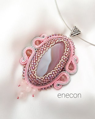 Pandantiv soutache agat si cuart roz