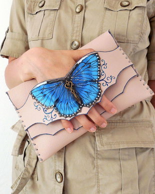 poseta plic handmade unicat din piele - Sapphire 2.0