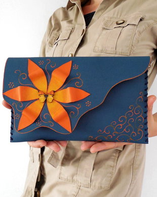 poseta plic handmade unicat din piele - Summer Orange