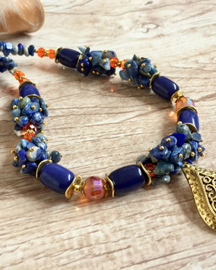 Colier agat ,lapis lazuli/albastru&orange