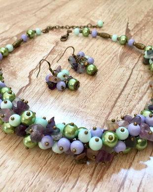 Set-colier si cercei -lavanda si menta