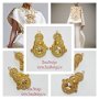 Cercei aurii cu cristale crem/aurii, bijuterii brodate cu cristale  şi strasuri, cercei handmade unicat, cercei haute couture unicat