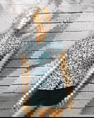 BLUZA ASIATICA "TURQUOISE FLOWERS"