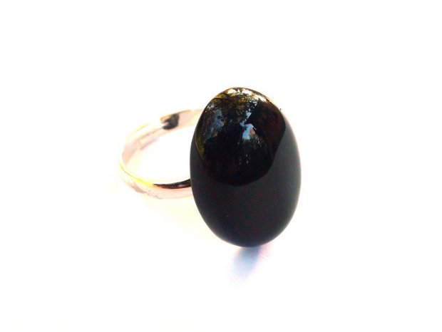 Inel delicat din Argint 925 si Onix oval - IN320.1 - Inel negru, inel elegant, inel pietre semipretioase, inel reglabil