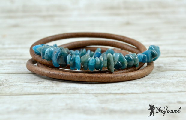 Bratara cu snur de piele si agate ''Deep blue sea''