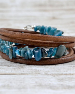 Bratara cu snur de piele si agate ''Deep blue sea''