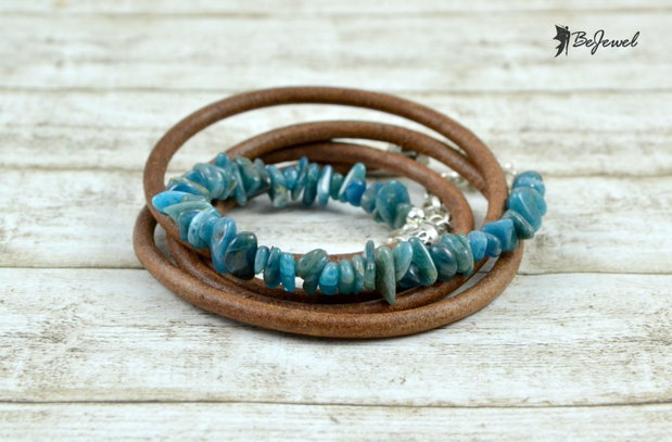 Bratara cu snur de piele si agate ''Deep blue sea''