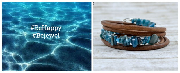 Bratara cu snur de piele si agate ''Deep blue sea''