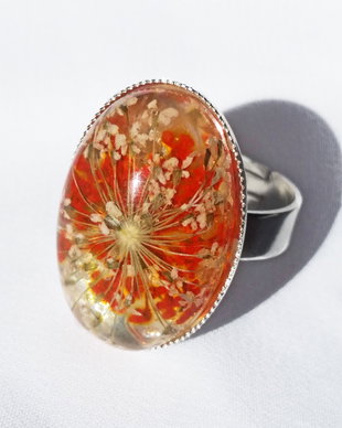 Inel "Red Flower" cu flori naturale