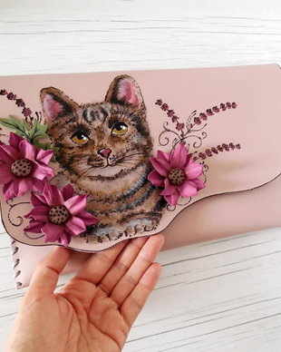 poseta plic handmade unicat din piele - Kitty's Garden