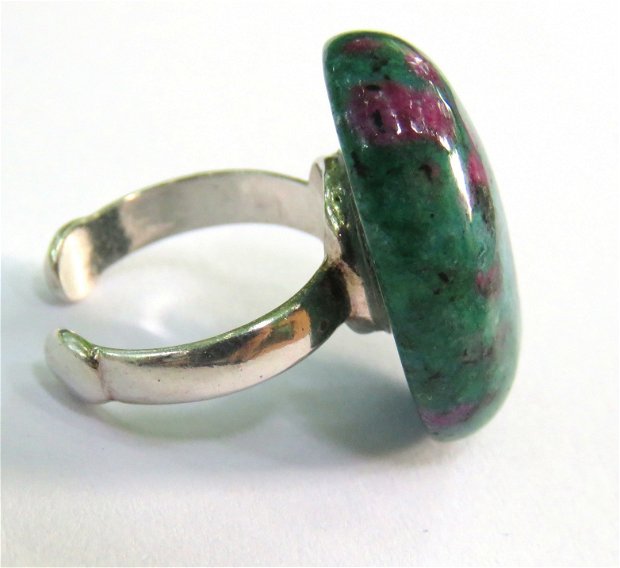 Inel reglabil din Argint 925 si Rubin in zoisit - IN505 - Inel verde rosu, cadou romantic delicat, inel pietre semipretioase