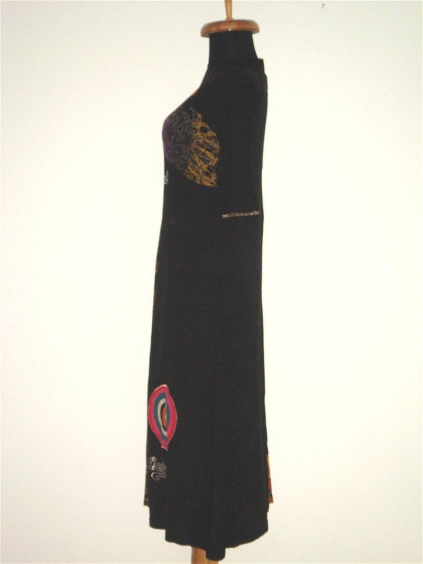 Desigual - Rochie din vascoza, neagra, cu imprimeu specific, colorat
