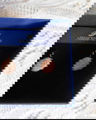 SWAROVSKI , CERCEI ORIGINALI ,   NOI, PLACATI CU AUR ROZ