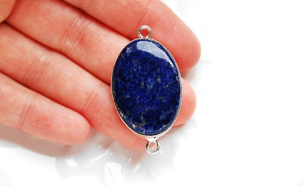 Conector masiv  Lapis Lazuli in rama argintata