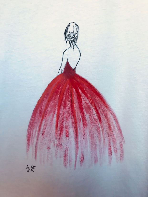 Tricou pictat "Red Dress"