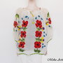 Bluza cu motiv floral impaslit si dantelute crosetate