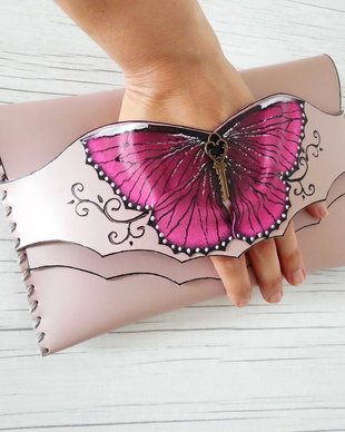 poseta plic handmade unicat din piele -Tourmaline