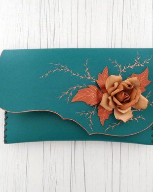 poseta plic handmade unicat din piele - Nude Rose