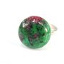 Inel reglabil din Argint 925 si Rubin in zoisit rotund - IN506 - Inel verde rosu, cadou romantic delicat, inel pietre semipretioase