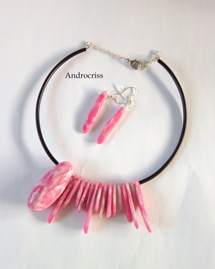 Pink,set bijuterii din lut polimeric