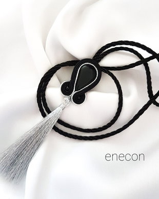 Pandantiv soutache lung cu onix