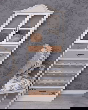 Vitrinuta turn din lemn masiv antichizat alb