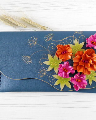 Poseta plic handmade unicat din piele naturala - Neon Colors