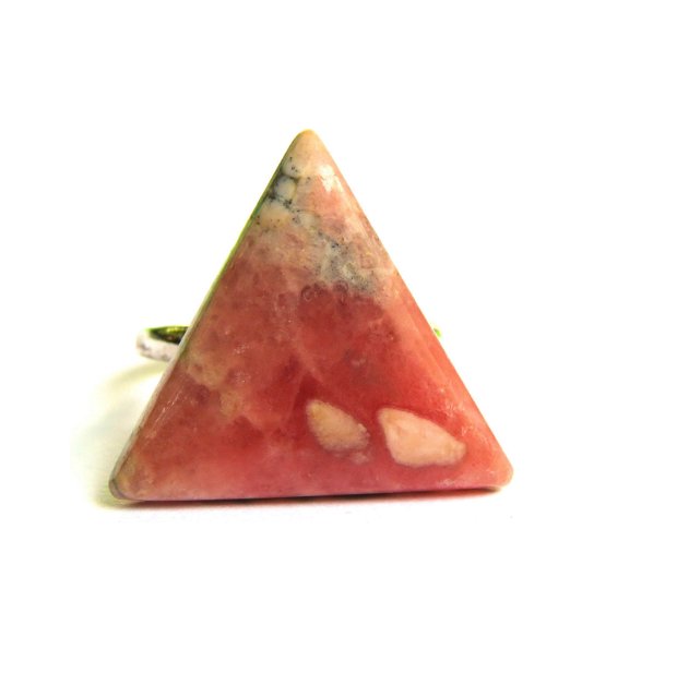 Inel Rodocrozit si Argint 925 - IN512 - Inel pietre semipretioase roz, inel reglabil, inel triunghiular, cadou romantic, cristale vindecatoare
