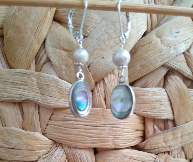 Cercei argint cu perle și sidef Abalone