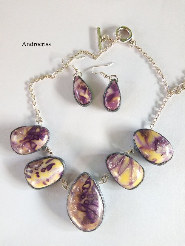 Purple stones,set bijuterii din lut polimeric