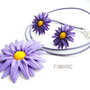 Gerbera:set - colier din piele cu pandantiv + cercei pe ureche