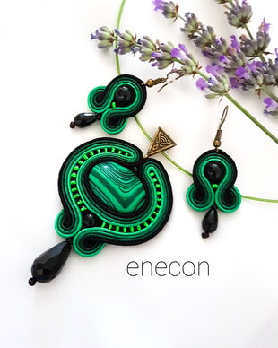 Set soutache verde cu malakit si onix