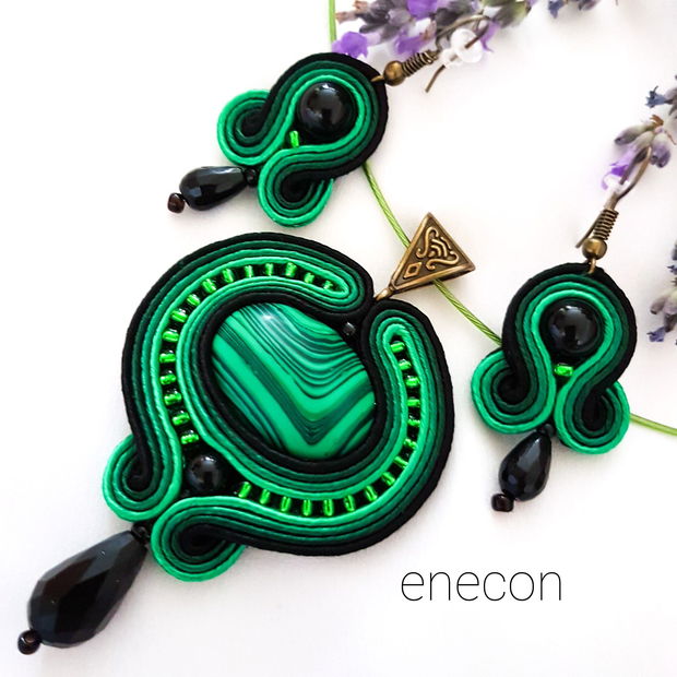 Set soutache verde cu malakit si onix