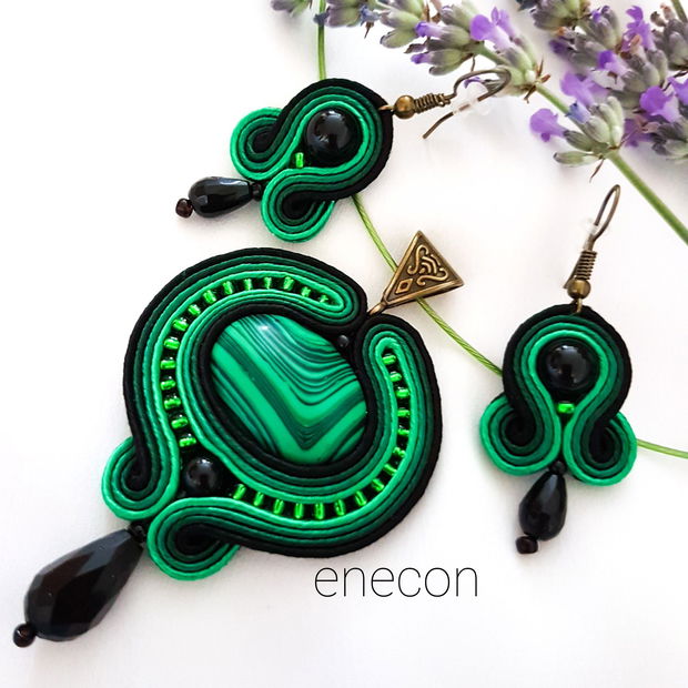 Set soutache verde cu malakit si onix