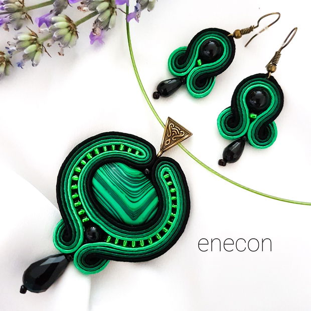 Set soutache verde cu malakit si onix