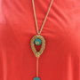 Colier handmade din sarma turcoaz si margele de nisip - gold