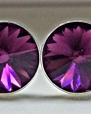 Cercei argint 925 cu piatra Swarovski Rivoli 8mm Ametist
