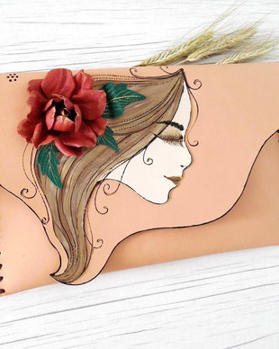 poseta plic handmade unicat din piele - Rose Girl