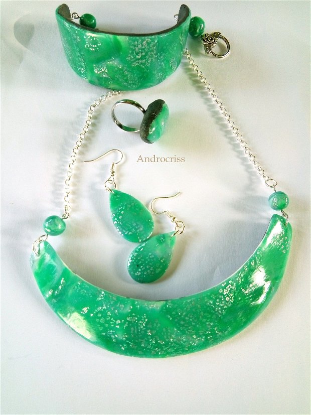 Green ,set bijuterii din lut polimeric