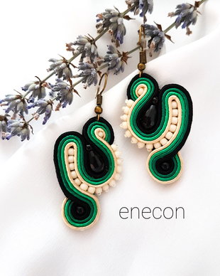 Cercei soutache verzi cu onix