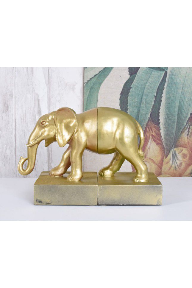 Set doua suporturi pentru carti cu un elefant auriu