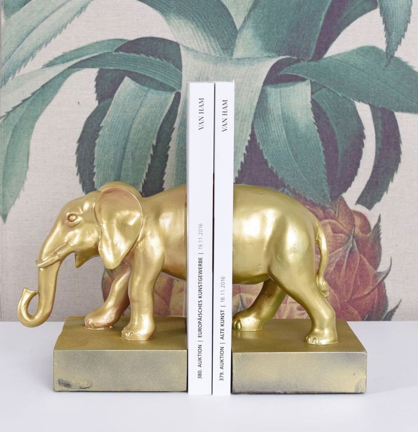 Set doua suporturi pentru carti cu un elefant auriu