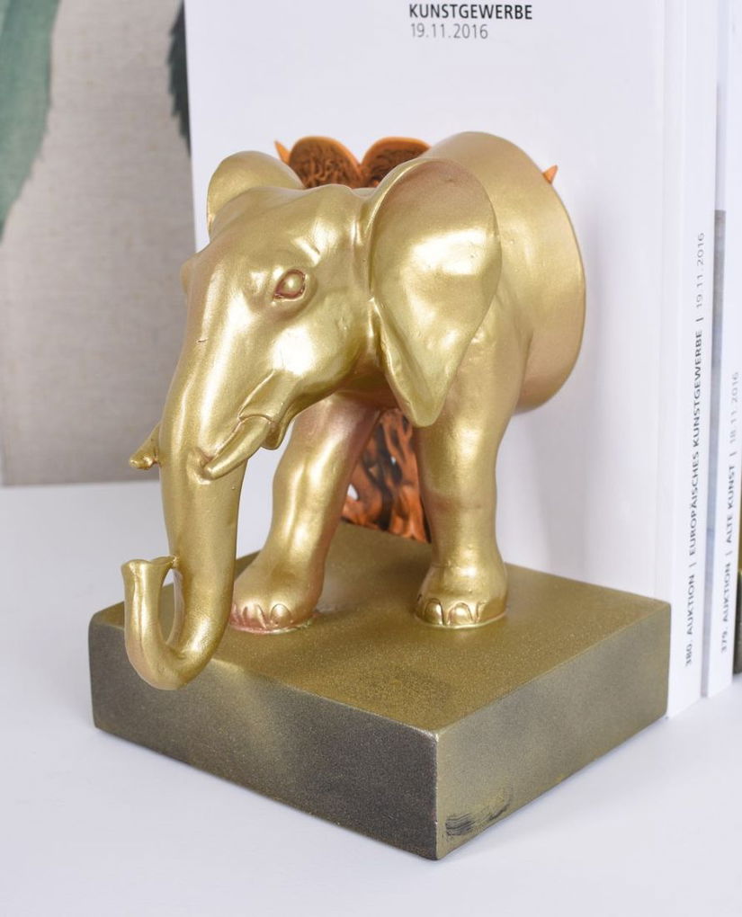 Set doua suporturi pentru carti cu un elefant auriu