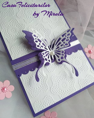 Invitatie botez cu fluture dantelat