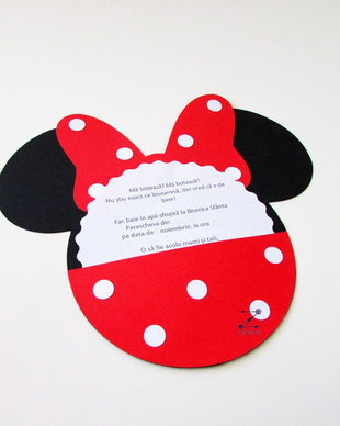 Invitatie botez Minnie Mouse, invitatie Minnie, invitatii botez fetita, invitatii botez rosii
