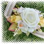 Corsaj / brau, panglica grosgrain verde, flori artificiale # F2052
