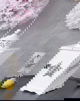 Felinar din lemn masiv alb antichizat