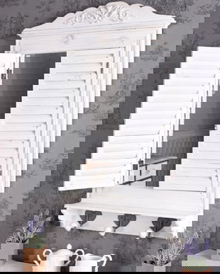 Oglinda fereastra din lemn masiv alb antichizat